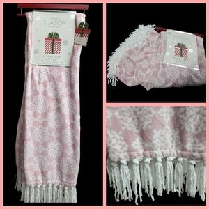 Soft & Cozy Oversized Pink White Fleece Snowflake Tassel Throw Blanket Decor New
